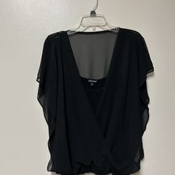 Women’s EXPRESS Black Cap  Sleeve Blouse With Attached, Cami & Adjustable Straps… Size Large