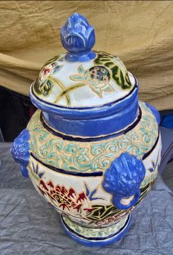 Blue ceramic jar