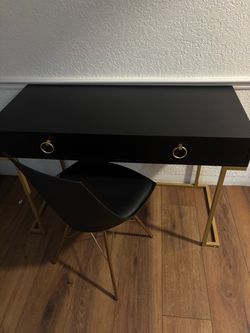 Black and Gold Working  Desk with Chair