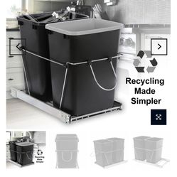 Cabinet Sliding Waste Bin for Kitchen Duo Pull-Out Recycle Cans Easy Access no show trash container