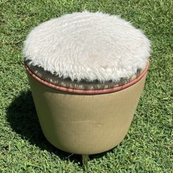 Vintage Mid Century Modern Retro Round Vinyl Ottoman Footstool Accent Decor