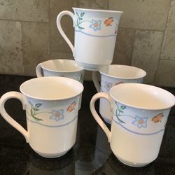 Villeroy & Boch Bone China Mettlach Mariposa 4” Flat Cup Mug Set Of 5 