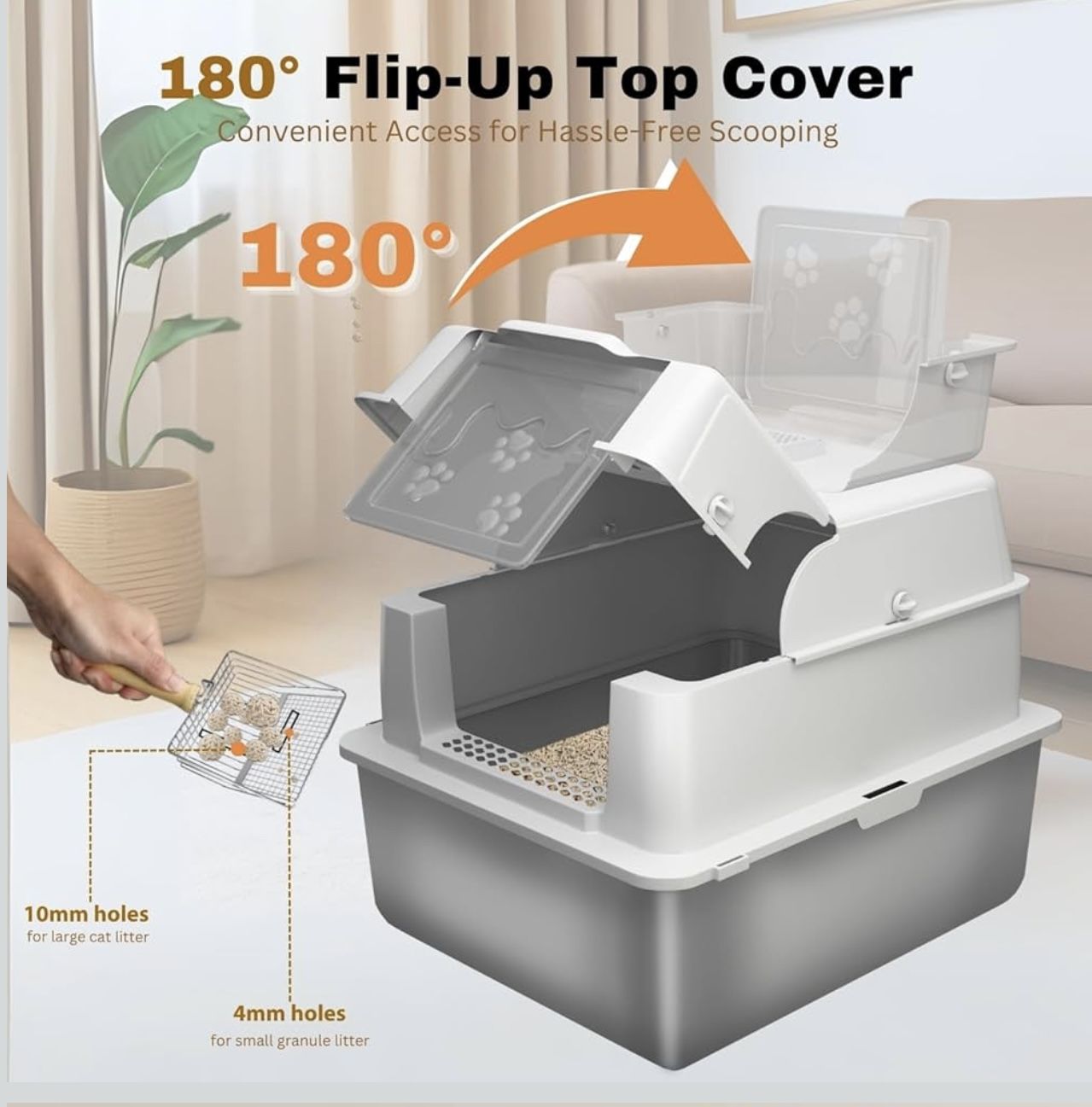 Jumbo Stainless Steel Litter Box with Lid for Maine Coon, 28" L x 20" W x 19" H Extra Large Stainless Steel Cat Litter Box for Big Cat,Multi-Cats Fami