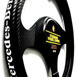 UNIVERSAL STEERING WHEEL COVER WITH LOGO (MERCEDES) - MICROFIBER & PU LEATHER.