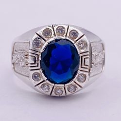 Sterling Silver St. Jude Blue Zircon & White Stones Ring Stamped 925