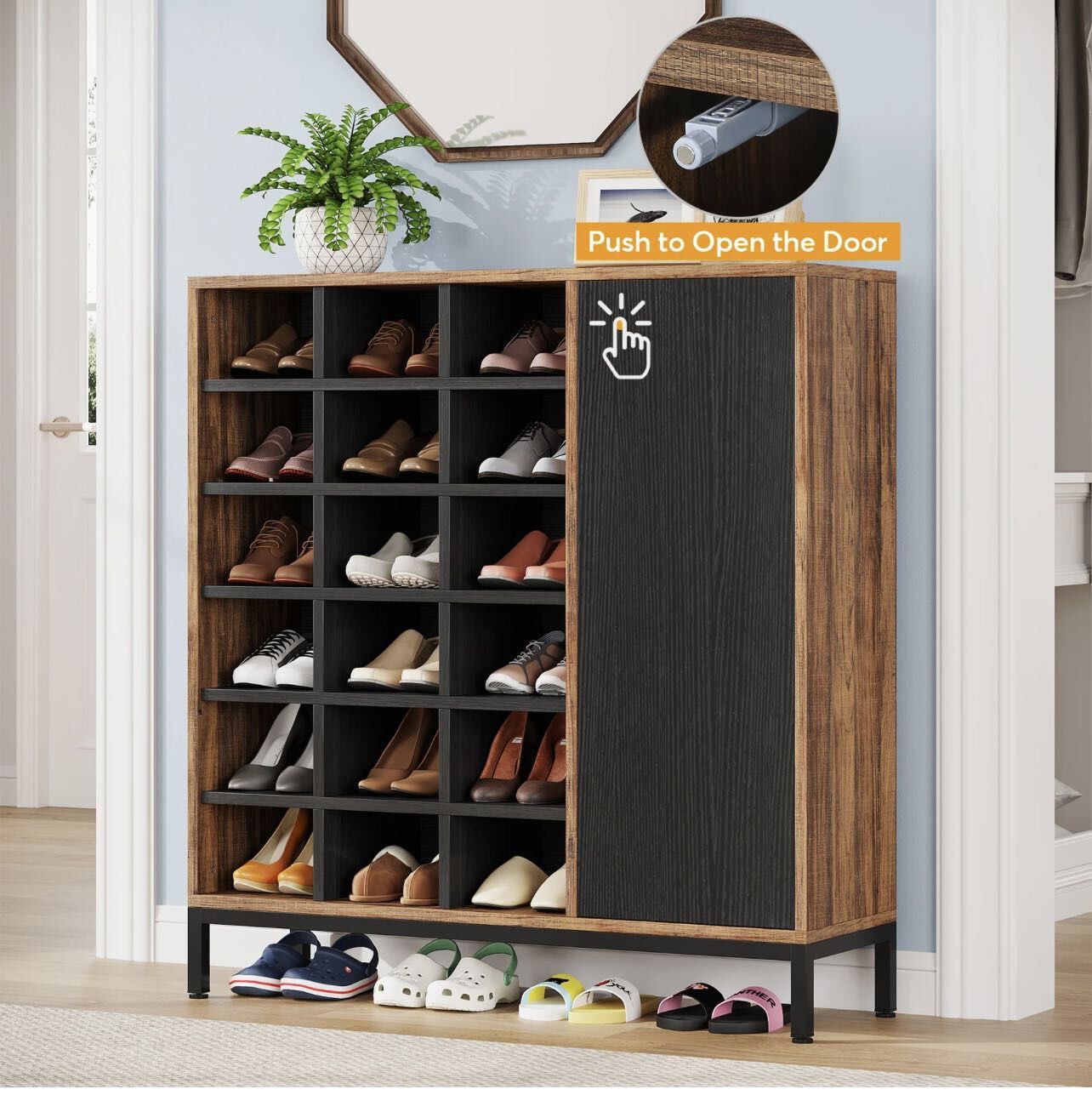 JW0457 Industrial Shoe Cabinet, 6-Tier Shoe Rack with Doors & 23 Cubbies