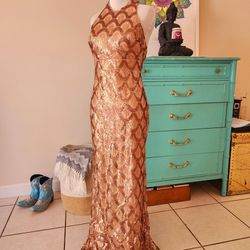 Bronze Sequin Lace-Up Mermaid Dress

Size 3/4