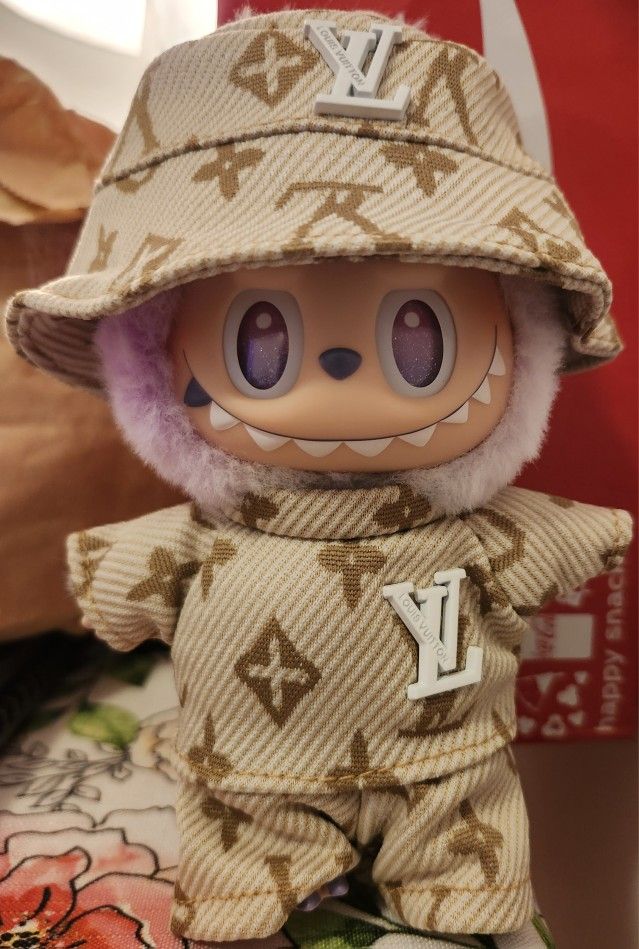 DOLL NOT INCLUDED! NEW LABUBU OUTFIT LV 3 PIECES GOLD/TAN HAT, SHIRT AND SHORTS