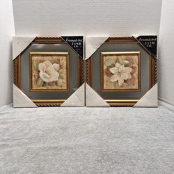 2 Framed Art (11.5 inches x 11.5 inches) Goldish Brown Color