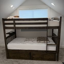 Twin Over Twin Wood Bunk Bed With Or Without Mattresses With Drawers And Night stand 