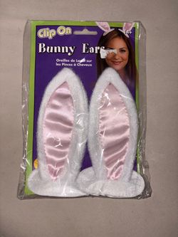 Pink & white bunny clip on ears