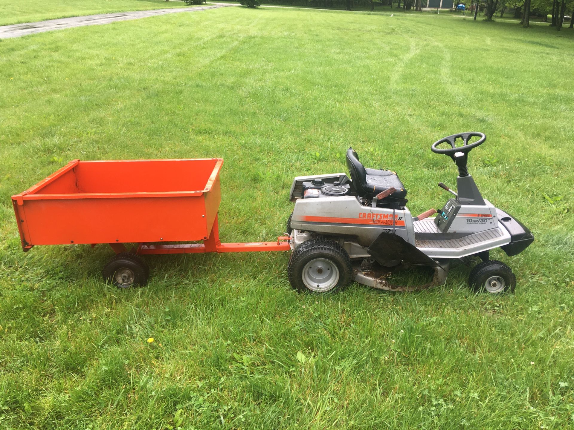 Craftsman 30” Riding Lawn Mower and Yard Dump Cart