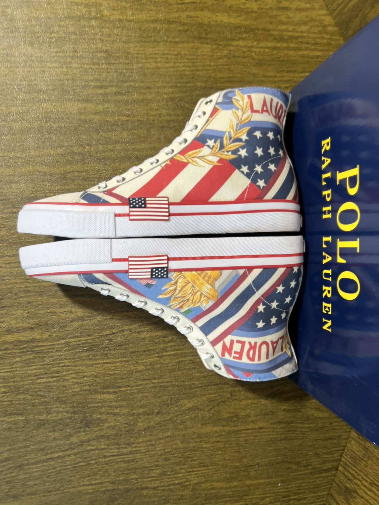 POLO / RALPH LAUREN USA American Flag King Solomon Chariots of Fire CANVAS High-Top sneaker boots / Men’s 12 / Brand New w/ Box!!