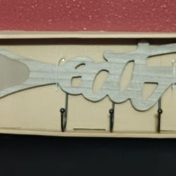 Rustic Wooden "EAT" Sign With  Hooks