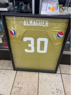 Framed Custom Gold Jersey #30 "ALMAGUER" Shadow Box Display