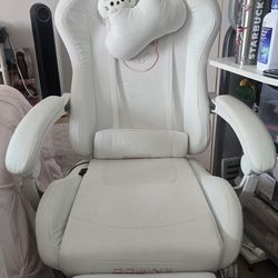 DOWINX White Cat Ear Gaming Chair with Footrest and massager