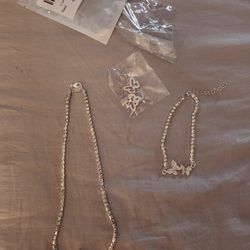 Sterling Silver 3 Piece Jewelry Set ( Necklace , Bracelet And Earrings ) 