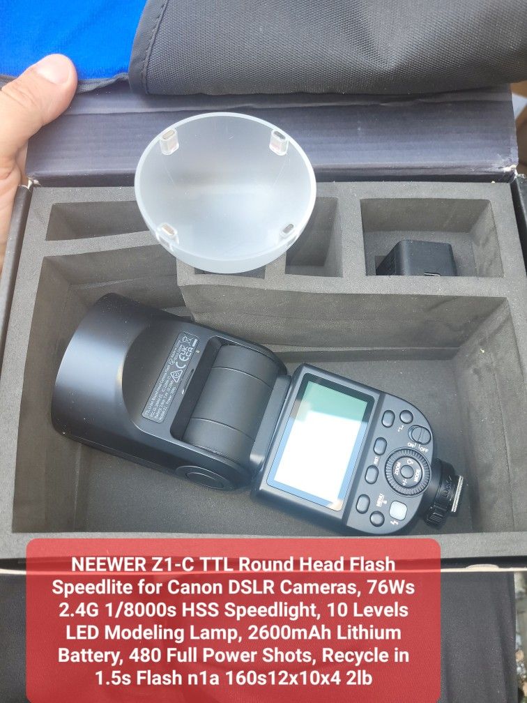 NEEWER Z1-C TTL Round Head Flash Speedlite for Canon DSLR Cameras, 76Ws 2.4G 1/8000s HSS Speedlight, 10 Levels LED Modeling Lamp, 2600mAh Lithium Batt