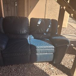 FREE. Dark Blue Leather Reclining Loveseat