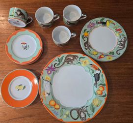 Lynn Chase Monkey Business Set inc. 4 dinner & salad plates, 4 cups/saucer sets