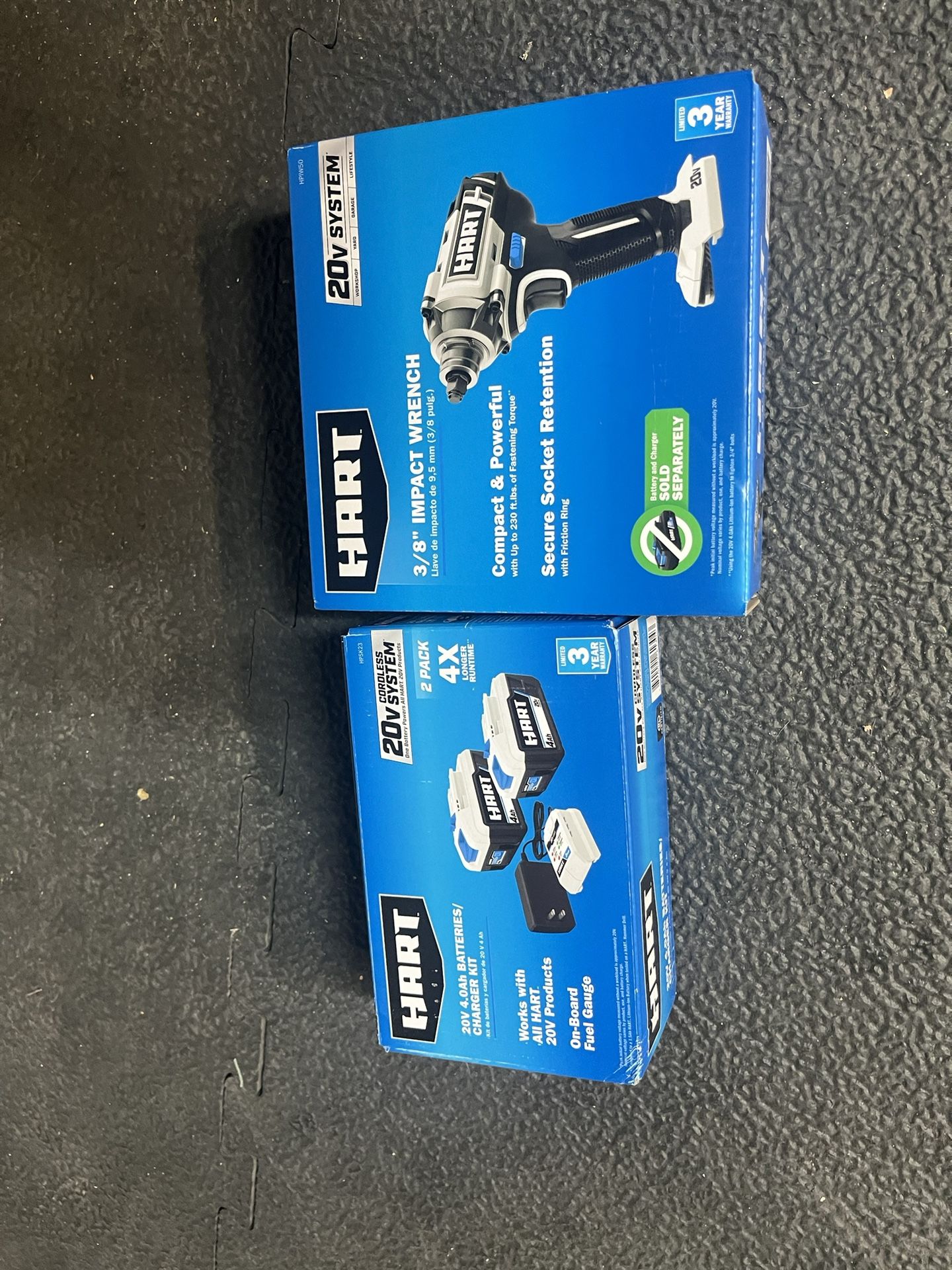 HART 20V Cordless 3/8-inch Impact Wrench And (2) 4Ah Battery and Charger Kit