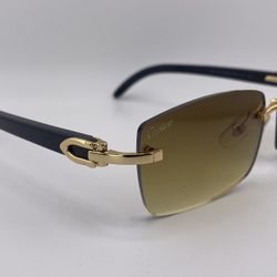 Cartier Black Buffalo Horn Brown Sunglasses Gold Frame
