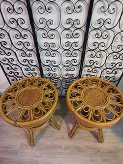 Set of vintage bamboo side tables