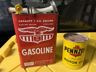 Vintage Gas Can & Full Oil Can