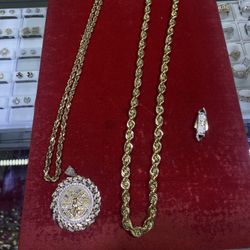 10k 26” Rope Gold Chain With Custom Centernario Pendant