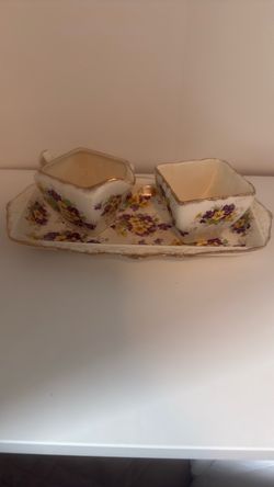 James Kent Floral Porcelain Creamer Sugar Bowl Tray Set