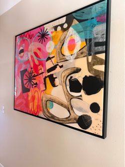 Z Gallerie Large Abstract Mixed Media Painting Black Frame