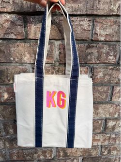 CB Station Canvas Tote Bag Personalized Monogram KG Navy Natural Embroidered New