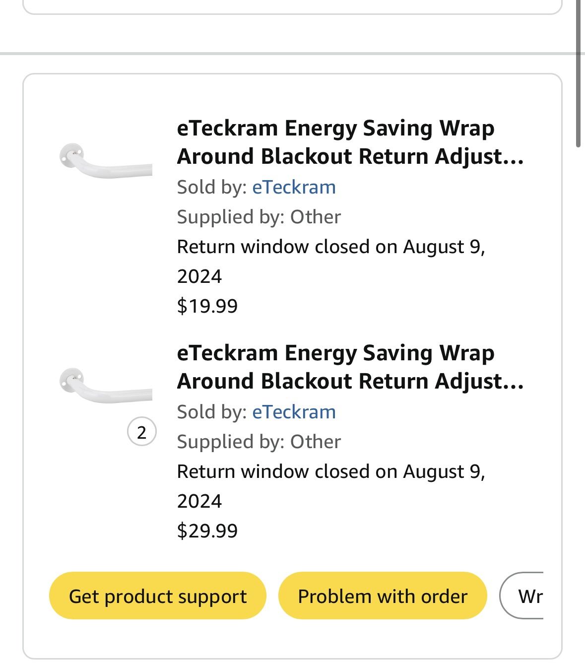 eTeckram Blackout Curtain Rods – Set of 3 (2 x Wrap Around, 1 x Adjustable) – $45