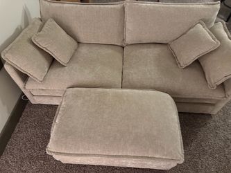 Beige 2-Seater Sofa + Oversized Ottoman