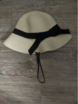 Beige Straw Sun Hat with Black Ribbon