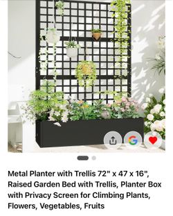 Metal Planter with Raised Garden Bed with Trellis