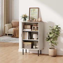 C117 $90   44" High Sideboard Storage Buffet Cabinet with Door, Natural White Sideboard Buffet Cabinet Cabinet with Adjustable Feet, Modern Accent Cof