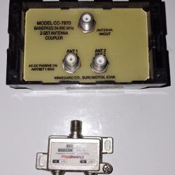 Winegard CC-7870 2-Way TV Antenna Joiner Coupler. With 3 way splitter