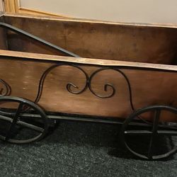Decorative Copper Wagon With Wrought Iron Base