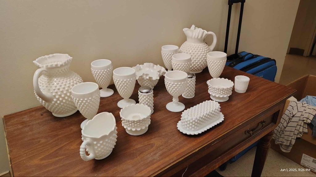 Hobnail Milk Glass Set
