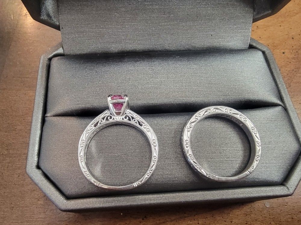 Beautiful Pink Sapphire and Diamond Wedding Set