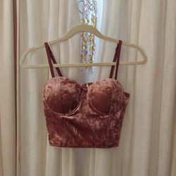 Top Pink Velvet Cropped Bustier 