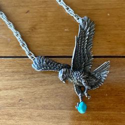 Vintage Sterling Silver and Turquoise E agle  Necklace