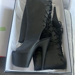 Size 8 Pleaser ADORE  Black Faux Leather Thigh High Boots