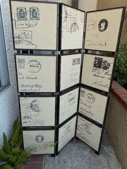 Vintage Postal Stamp Print Room Divider Screen 69x48