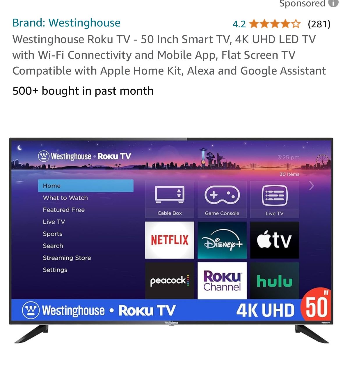 50” Westinghouse Roku 4K Smart TV With Wall Mount*SERIOUS BUYERS ONLY*