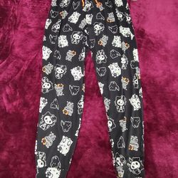 Hello Kitty Halloween Pajama Pants Black Ghost Mummy Skeleton Print Adult Size Small NWT