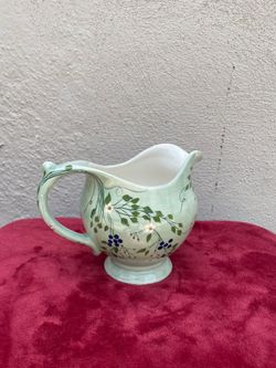 Charming Pale Green Floral & Berry Ceramic Pitcher