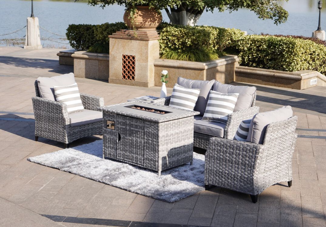 New Patio Furniture Set With Fire Pit Table 