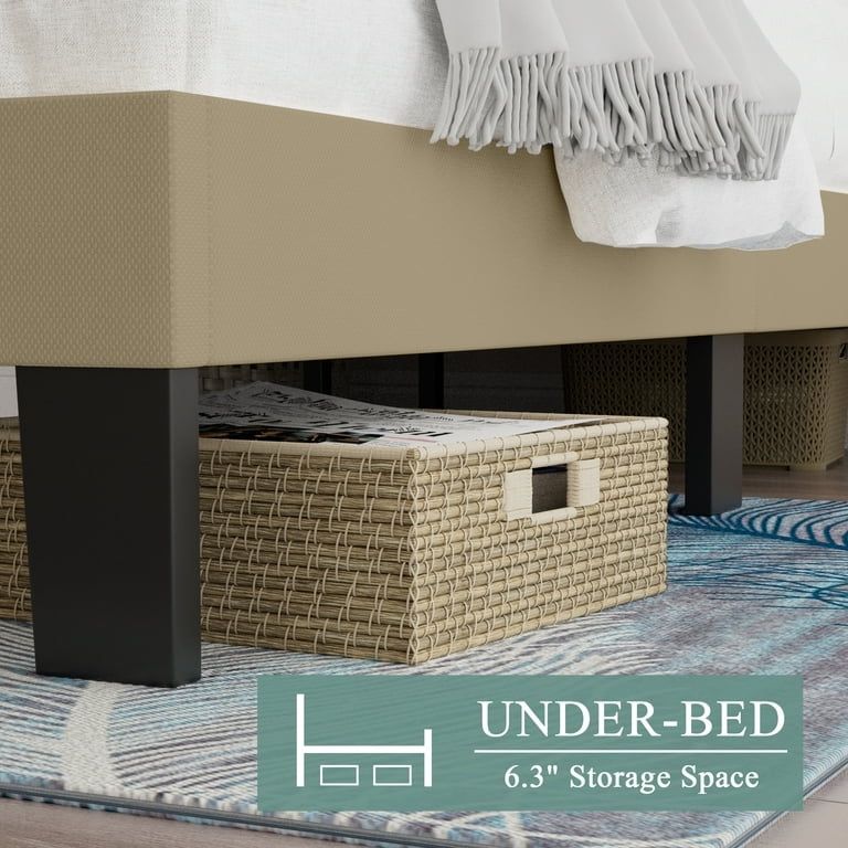 Queen Size Upholstered Bed Frame with Adjustable Headboard